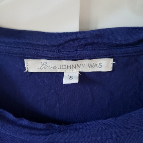 Love Johnny Was Silk Top Womens S Blue Lace Boho Oversized Flowy Blouse - Picture 2 of 6